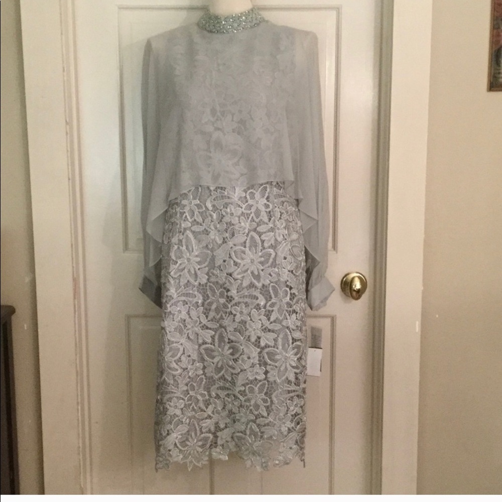 Teri Jon Silver Lace Dress